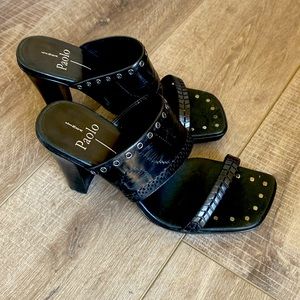 Paolo Size 8.5 Black Leather Heel Slides